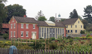 4 Zoar buildings from the 1800's - The Gardenhouse, behind it is the first log cabin, to the right is the Bakery, and the cupola belongs to the Zoar Church