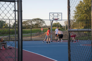 Players on the Lawrence Twp basketball court